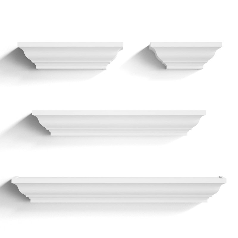 4 Piece Solid Wood Floating Shelf, White