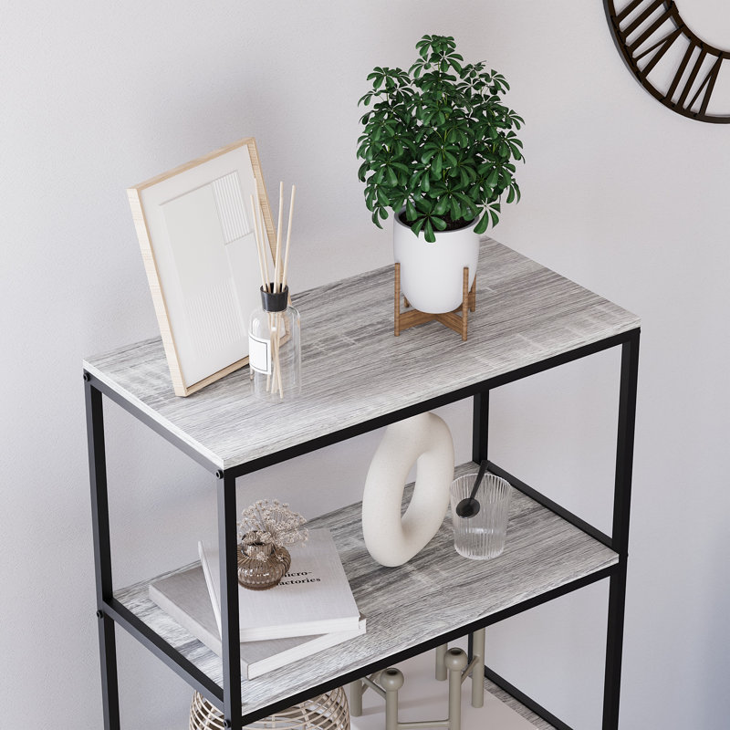 Sylvie 4 Tier Industrial Style Bookcase Living Room Shelving Unit With Metal Frame, Grey