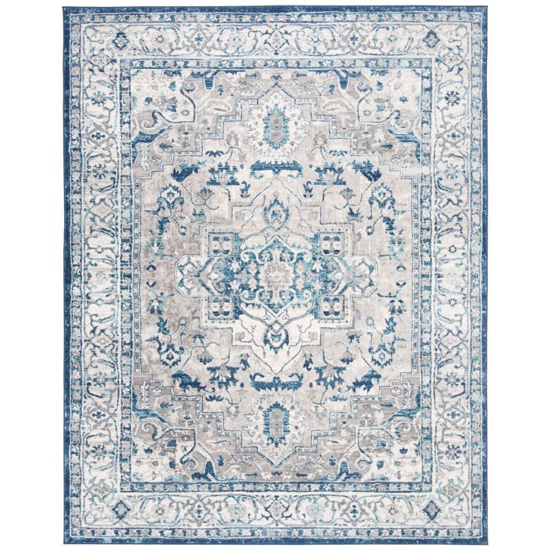 Aurich Light Gray/Blue Oriental Rug, Rectangle 8' x 10'