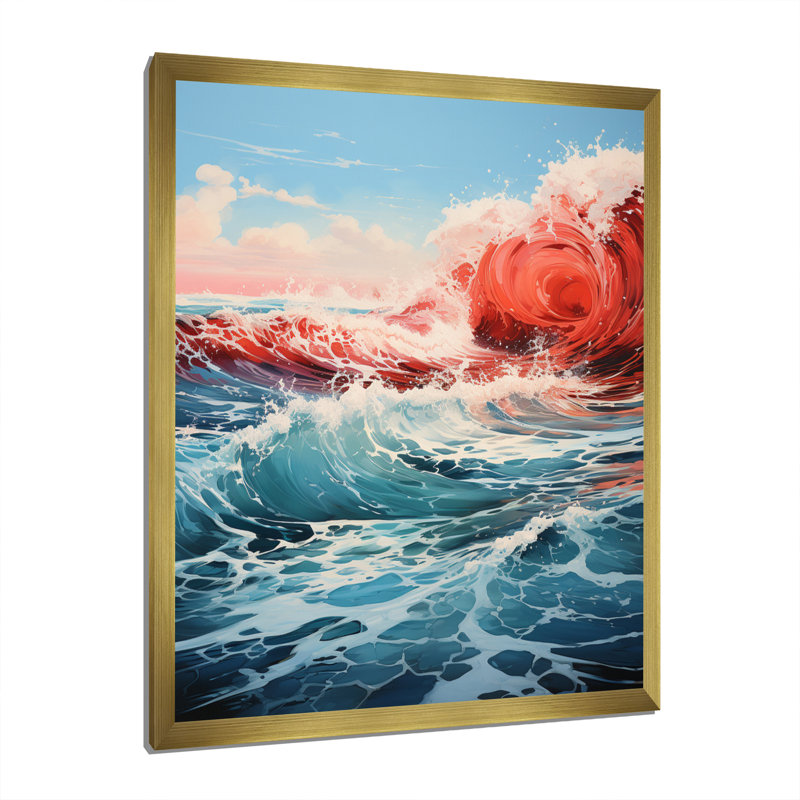 Saphir infini bleu rouge, impression sur toile, Encadrement doré, H 44 po x l 34 po x P 1,5 po