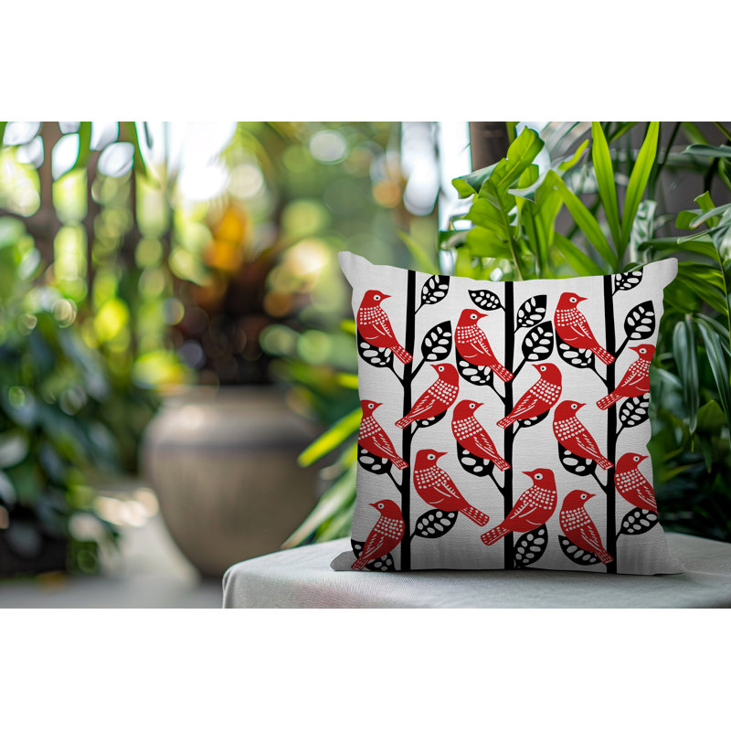 Oreiller carré réversible intérieur / extérieur Tanza Bird, Carré 19 po, Rouge