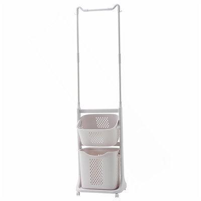 Trieur de paniers à linge à 2 niveaux avec barre de suspension, paniers à linge roulants sur roulettes, organisateur de chariot à linge amovible et empilable et rangement pour petits espaces, dortoir, placard, salle de bain