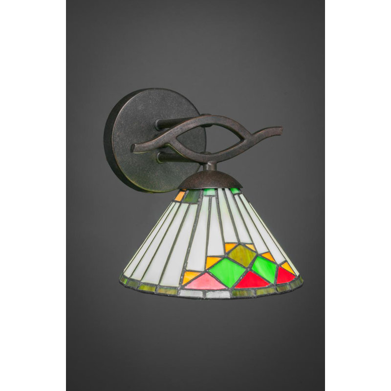 Applique murale Hiroko Revo montrée dans une finition granit foncé avec verre d'art Sunray vert de 7 po