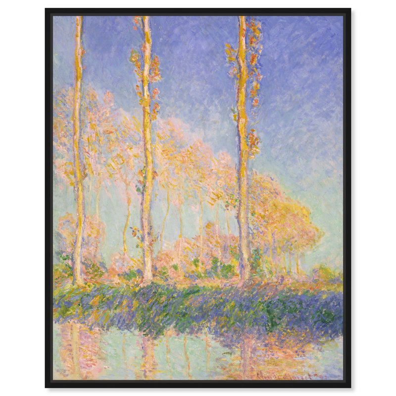 Art mural Monet Poplars par Art Remedy, Cadre noir, H 21 po x l 17 po