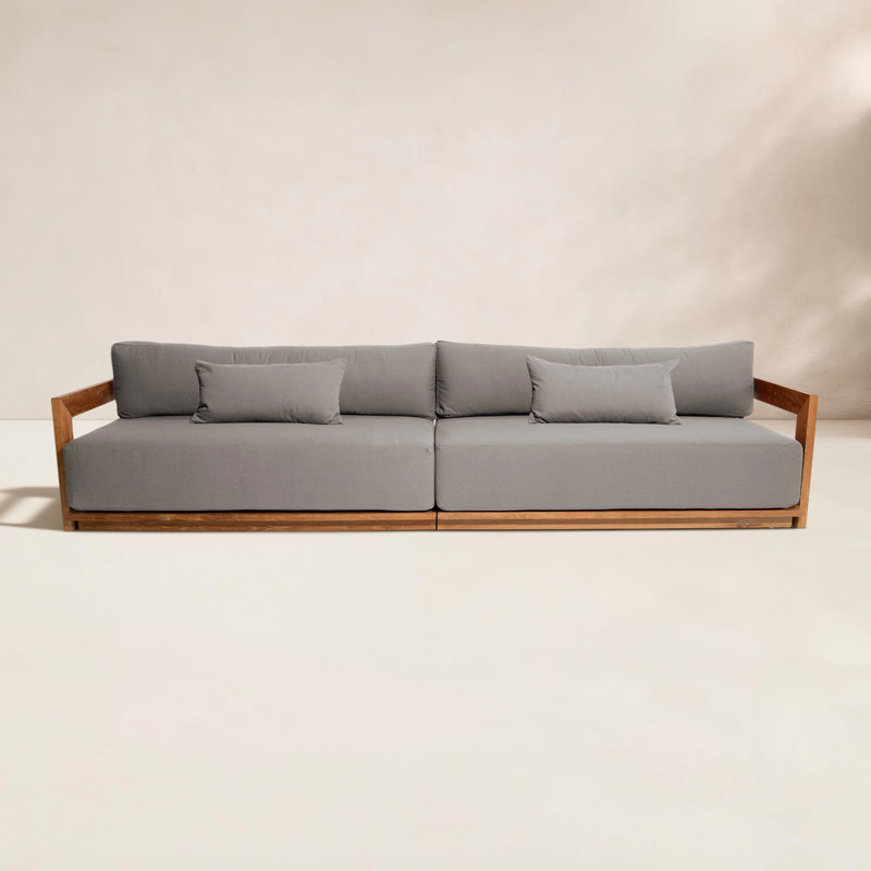 Varenna 119'' Wide Rectangle Teak Patio Sofa with Sunbrella® Cushions, Taupe