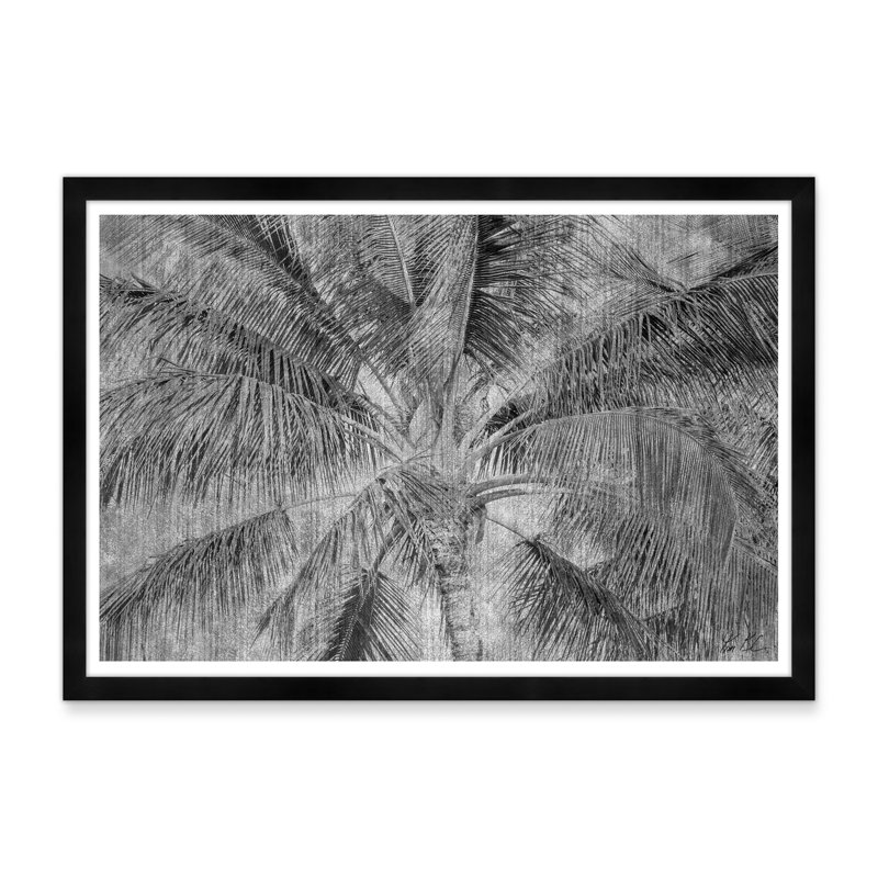 Palmier tropical en noir et blanc, H 29 po x l 42 po x P 1,5 po, Noir