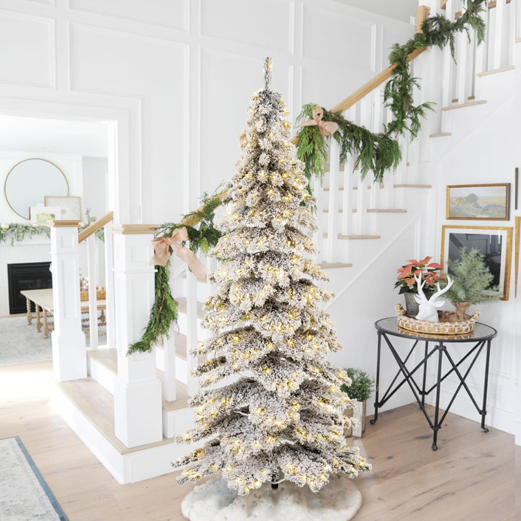 The Holiday Aisle® 7.5ft Slender Flocked/Frosted Spruce Christmas Tree with  350 LED Lights Wayfair