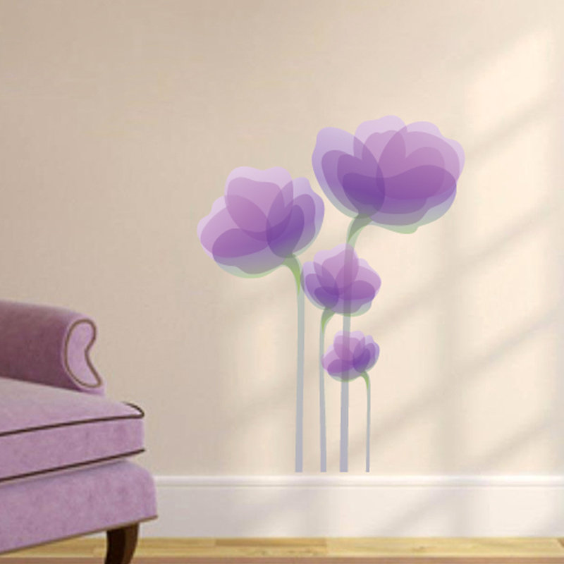 Décalcomanie murale fleurs mauves, H 24 po x l 18 po