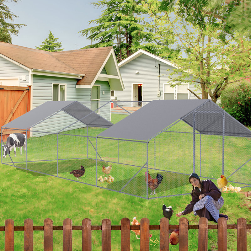Outdoor Chicken Coop with Large Space 26x10x6FT Metal Construction