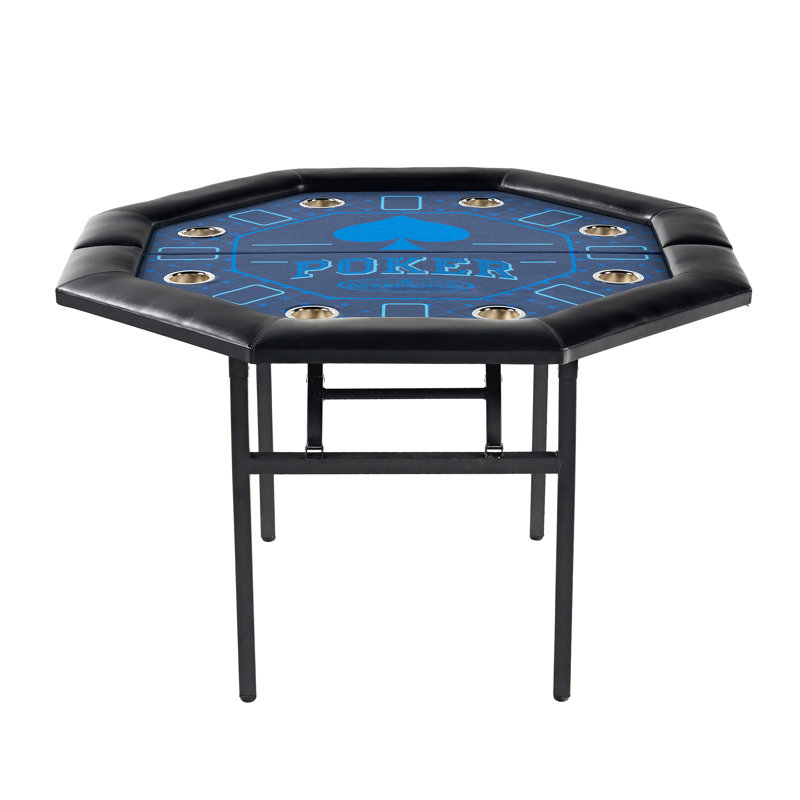 48'' Octagonal Blue Felt Poker Table with Folding Legs and Drink Holders