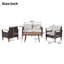 Mobilier de jardin 4 pièces, ensemble de sièges de patio, ensemble de canapé d'extérieur en rotin PE, table et pieds en bois, brun et beige