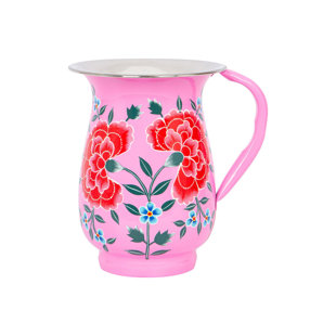 East Urban Home Hand-Painted Picnic Water Jug - 1.7L - Raspberry Peony