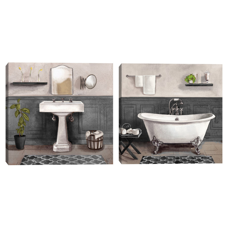 «Serene Bath I» en noir et blanc, «Serene Bath II» en noir et blanc par Bannarot, ensemble de 2 reproductions sur toile tendue