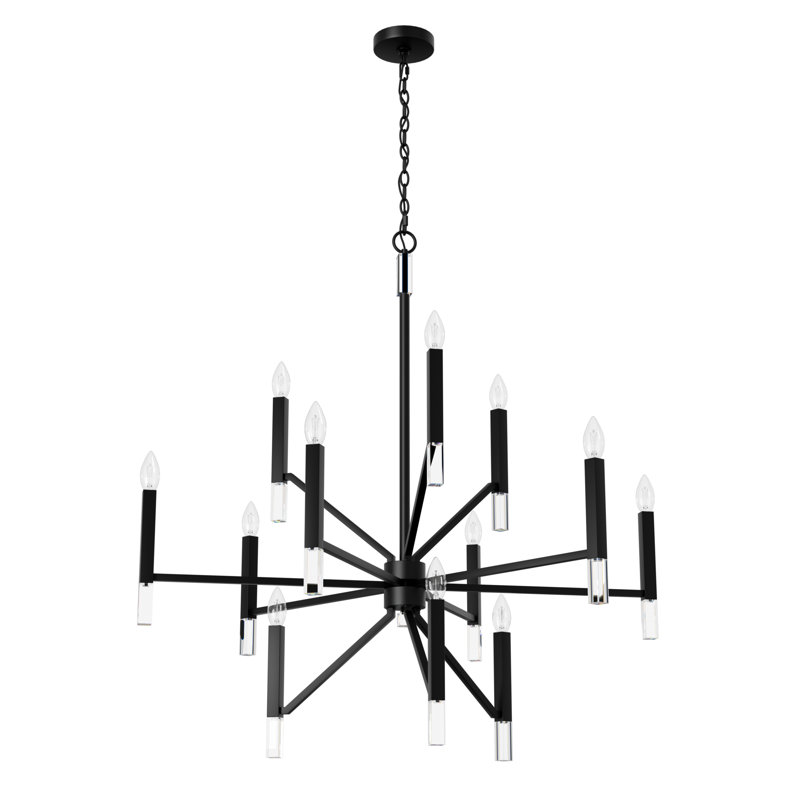 Sunjai 12 Light 3-Tier Sputnik Modern Linear Chandelier, Matte Black