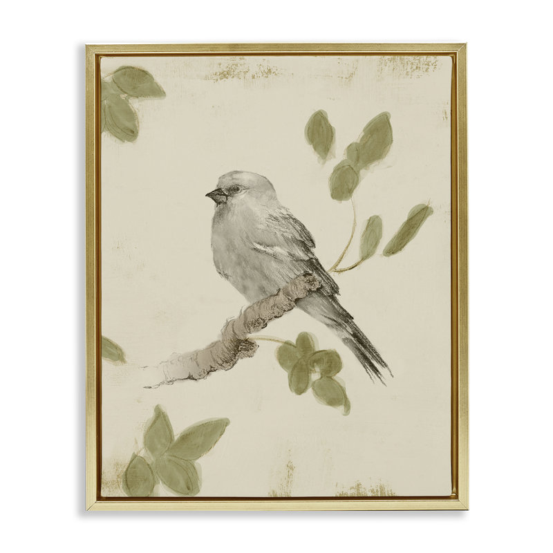 Scène d'oiseaux sur cadre flottant neutre, design par Lanie Loreth, H 21 po x l 17 po, Cadre flottant métallique doré