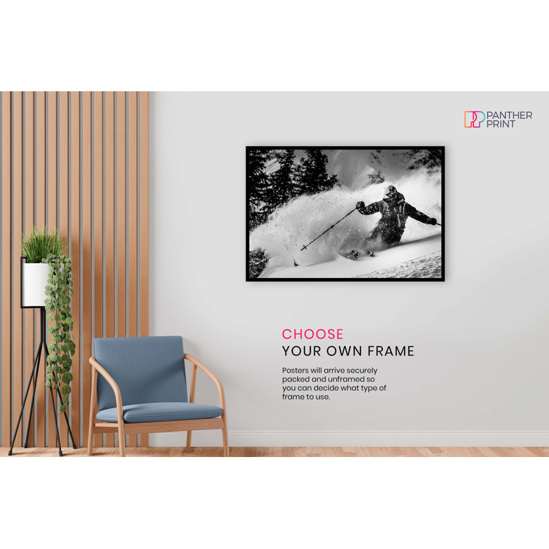 Skiing On Snowy Mountain Slope - No Frame Print, 20cm H x 31cm W