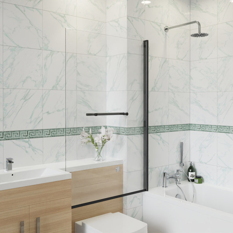 Tawnya 800mm W x 1400mm H Pivot Semi-Frameless Bath Screen with Clear Glass, Black