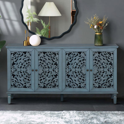 60" Antique Buffet Cabinet with Floral Carvings