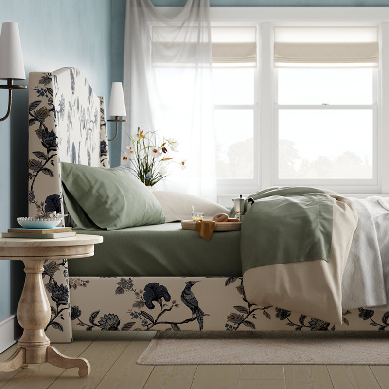 Allis Upholstered Wingback Bed, California King, Shaana Indigo