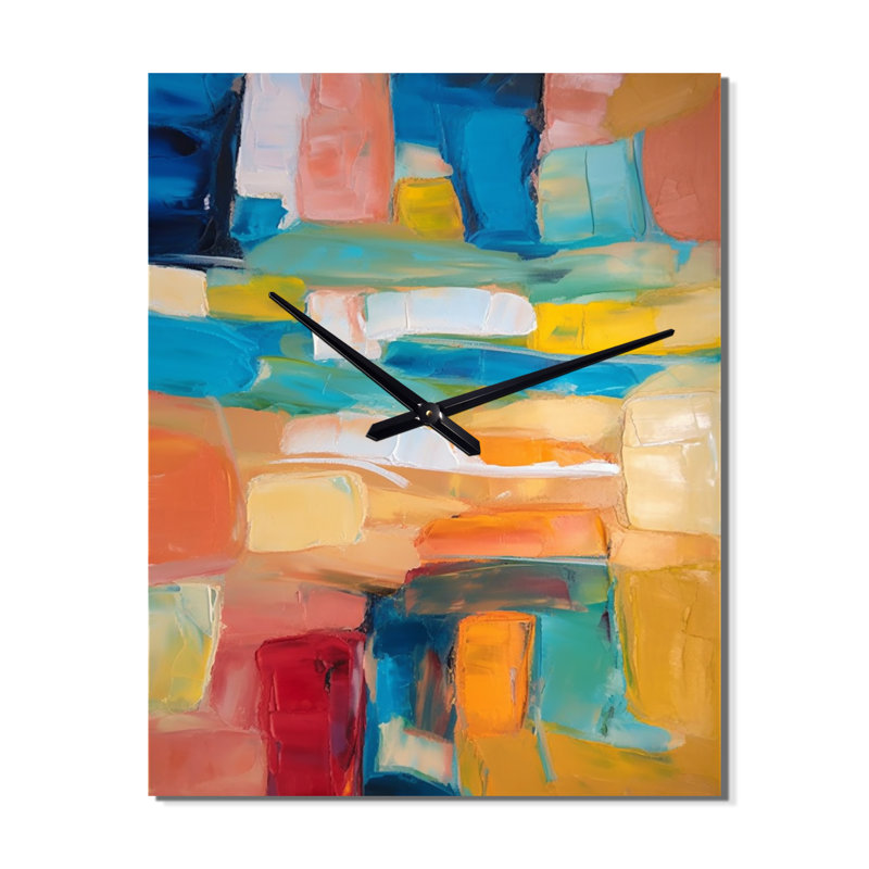 Vibrant cubiste Colourfields - Collages abstraites très grandes horloges murales, H 40 po x l 30 po x P 1 po