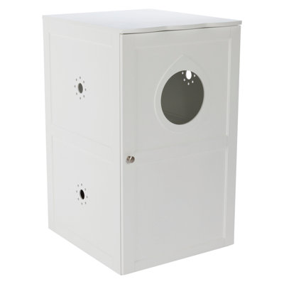 Enclos pour litière en bois à 2 étages, grande cachette et table d'appoint pour chat