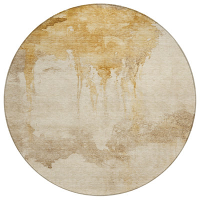 Machine Washable Indoor/Outdoor Xhevrie Gold Rug