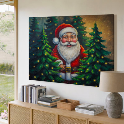 Canvas A Jovial Figure Dressed In A Traditional Santa Claus Outfit Wall Art Featuring A Fluffy White Hat And A Red Jacket With Canvas Wall Art