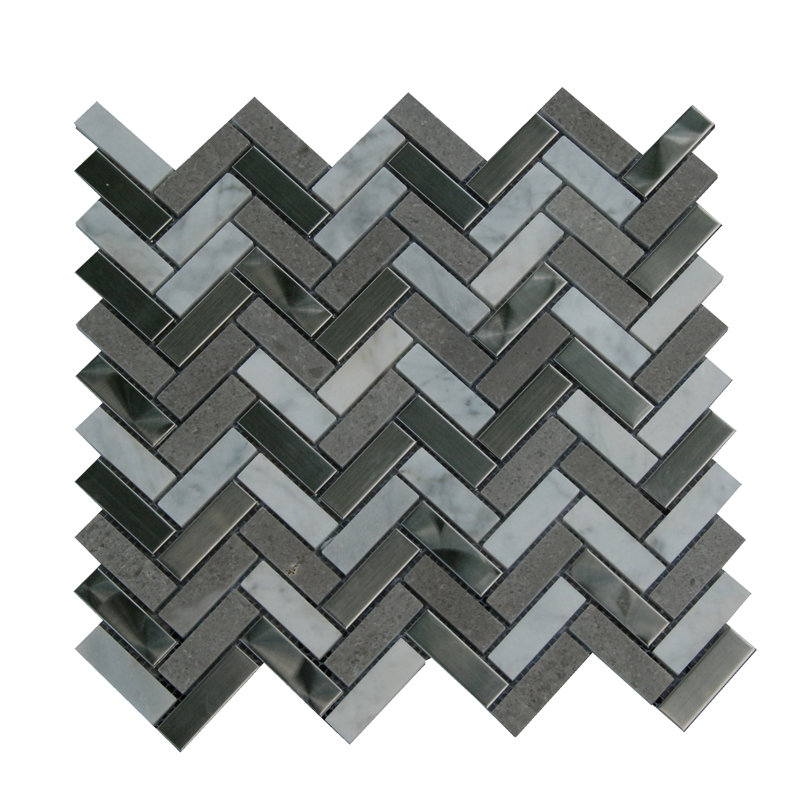 0.6" x 2" Marble Mosaic Tile in Gray/White