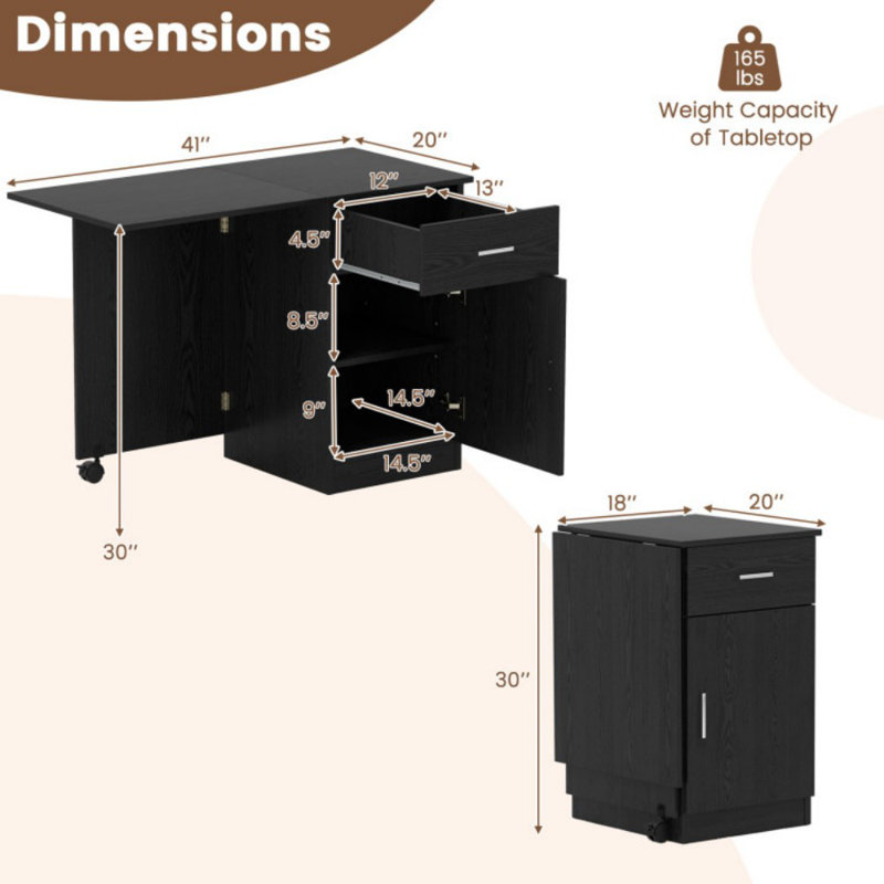 Bureau d'ordinateur pliable avec tiroir, Noir