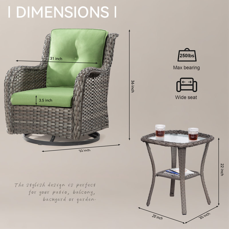 Blalock Wicker 2 - Person Patio Conversation Set with Cushions, Green