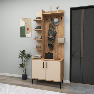 Maddyson 74.4cm Hall Tree with Shoe Storage Bench, Cabinet and 4 Hooks