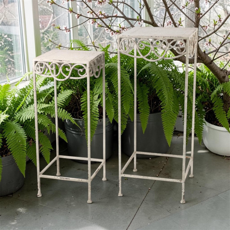 Blue Set Of 2 Metal Plant Stands, Cream