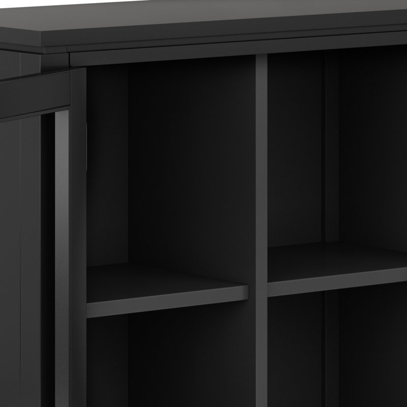 Black Solid Wood Low Storage Cabinet with Glass Doors