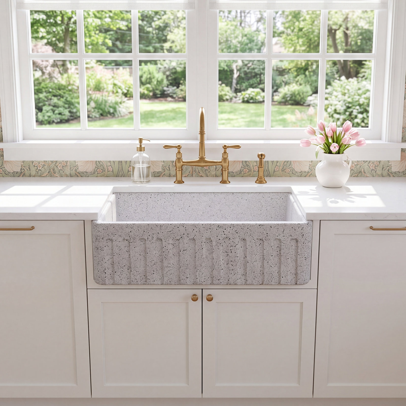 Vineyard 30" Fireclay Farmhouse Kitchen Sink, Pietra Sarda