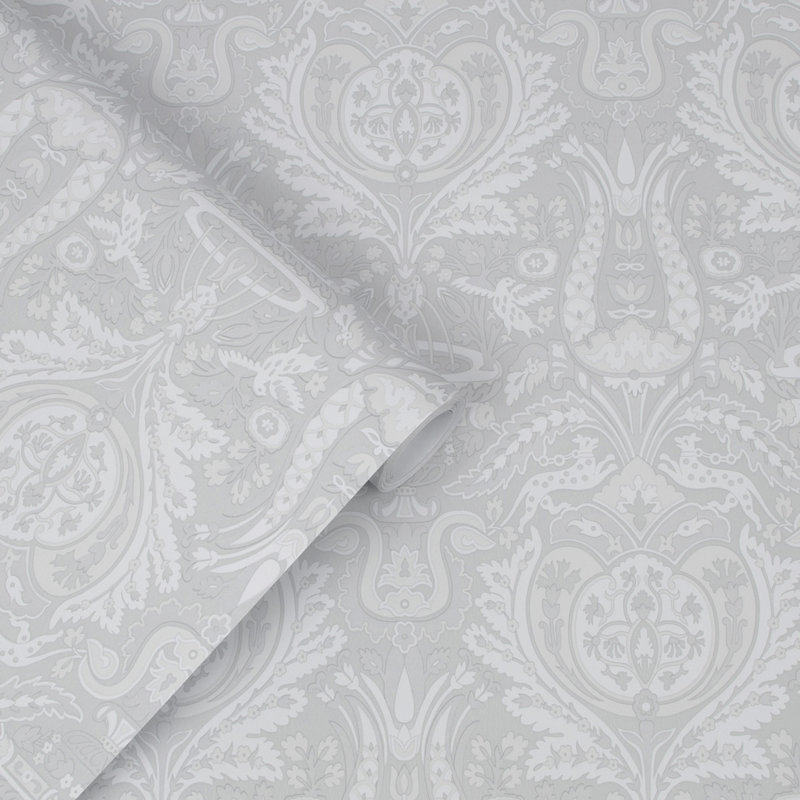 Laura Ashley Heraldic Damask Wallpaper Roll, Slate Gray