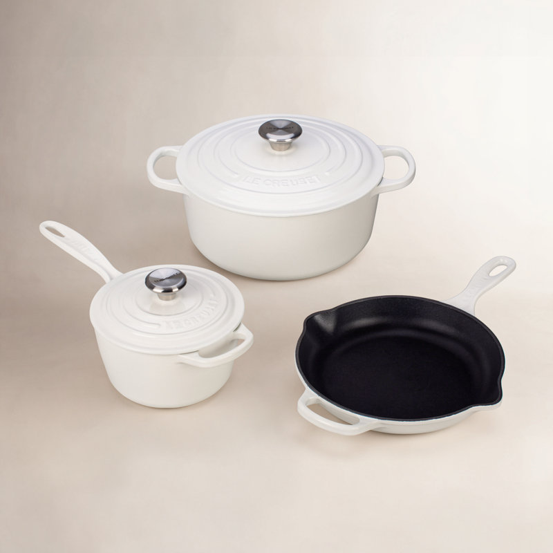 Le Creuset Signature 5-Piece Cookware Set, White/Silver