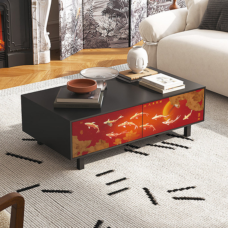 Table basse avec rangement peint français rétro, Noir