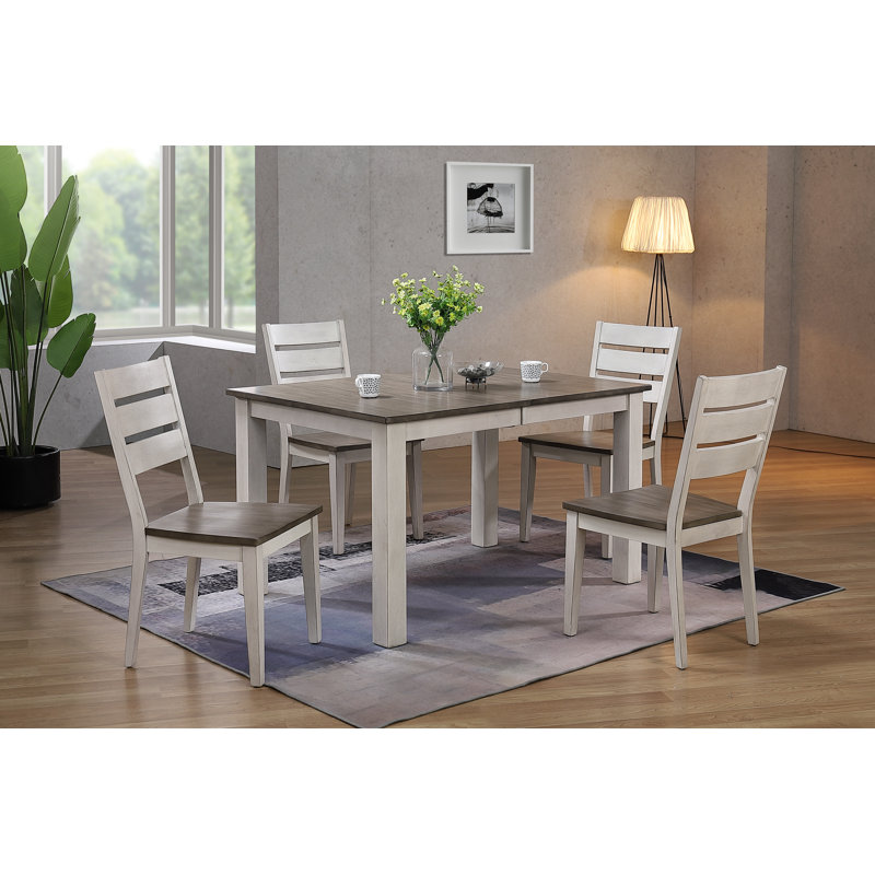 Ensemble de salle à manger extensible en bois massif avec rallonge papillon gris (4 à 6 places), 5 pièces: table, 4 chaises