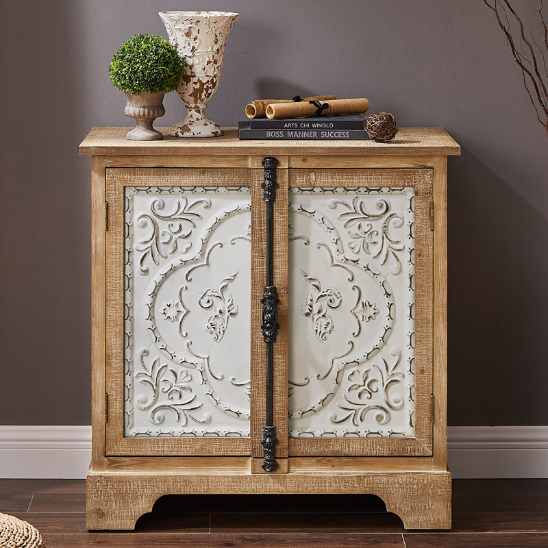 Delkeith Retro Solid Wood 2 Door Storage Accent Cabinet, Natural