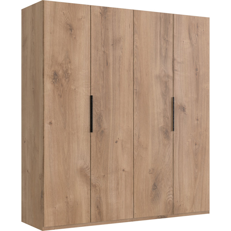 Guardino 4 Door Wardrobe, 236cm H x 200cm W x 58cm D, Plank Oak