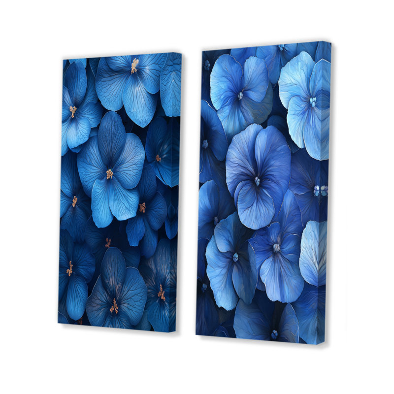 Collages turquoise de coquelicots I - Collection d'art mural floral 2 panneaux, H 28 po x l 25 po, Toile tendue