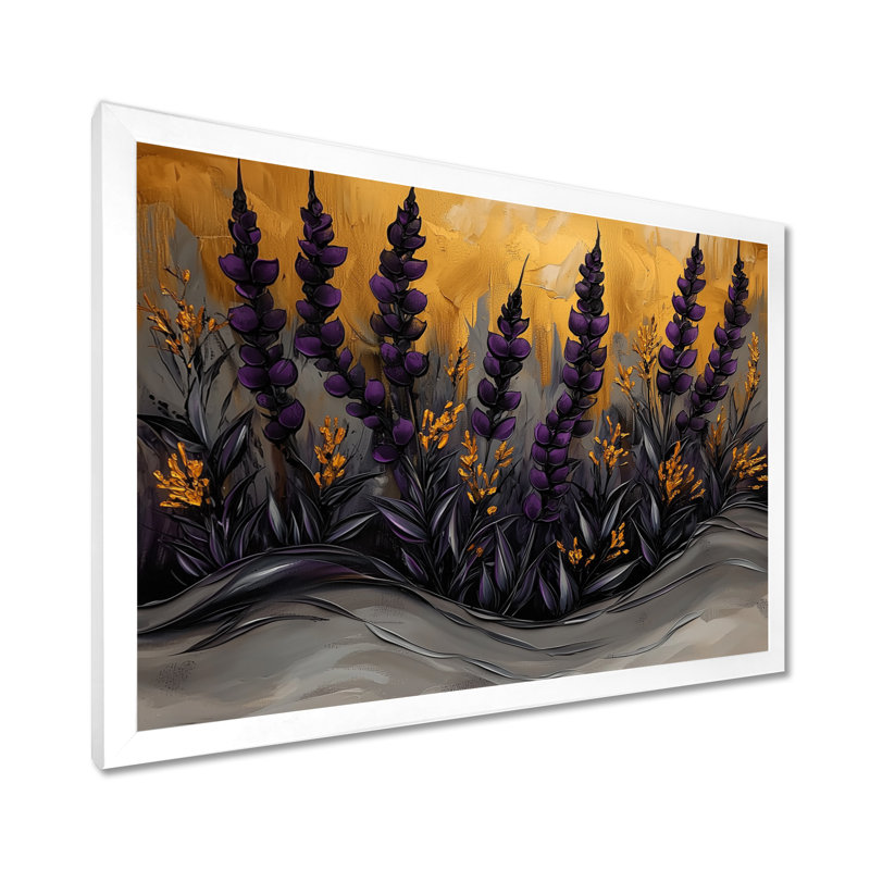 Ingetraut, chardon mauve doré, fleurs, chanson, harmonie III - chardon, décoration murale, H 12 po x l 20 po, Blanc