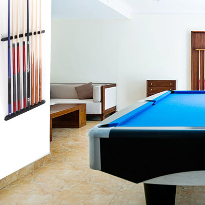 GSE 2-Piece Wood 8 Billiard Pool Cue Rack Wall Mounted Holders, Pool Cue Sticks Wall Rack Set - Black