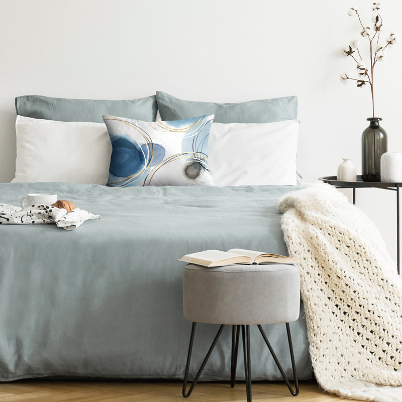 Coussin décoratif abstrait en polyester de qualité supérieure, H 20 po x l 14 po, Blanc / Bleu