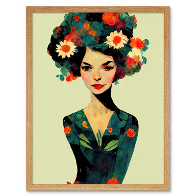 Abstract Vintage Floral Female Portrait 1 Piece Wall Art