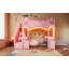 Lit mezzanine en bois pleine grandeur avec escalier de rangement, bureau, fenêtres, tablettes et lumière DEL, rose et rose clair-133706009