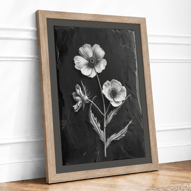 Study in White Botanical - Framed Print, A3 - 42.0 x 29.7 cm, Oak