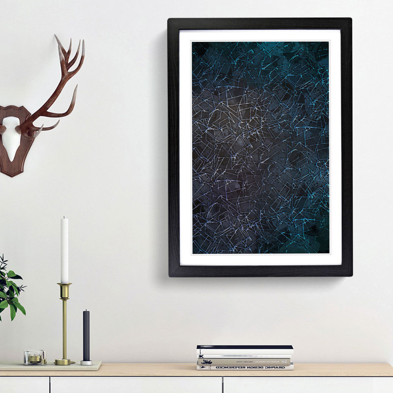 Geometric Blues in Abstract - Framed Print, 87cm H x 62cm W x 2cm D, Black Framed