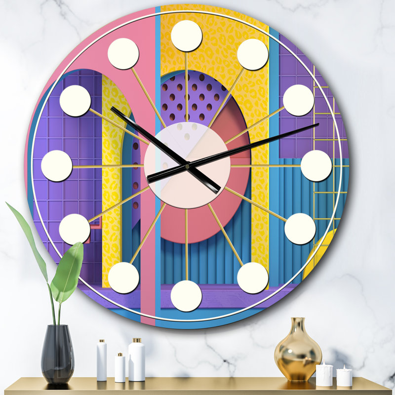 Abstrait architecture géométrique rétro - horloge murale moderne Mid-Century, Surdimensionné