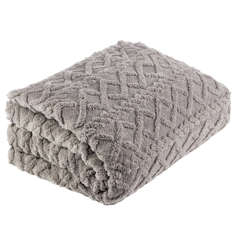 Couverture polaire sherpa pour canapé - 127 x 152 cm, réversible, motif torsadé jacquard, couverture en polaire sherpa pour lit, fauteuil ou canapé - Linge de lit chaud et confortable (Gris)